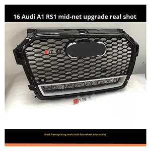 Pour <span class=keywords><strong>Audi</strong></span> <span class=keywords><strong>A1</strong></span> 2016-2019, calandre avant de style RS1 modifiée, <span class=keywords><strong>noir</strong></span> brillant, nid d'abeille, état neuf, matériau ABS - Product Image 2