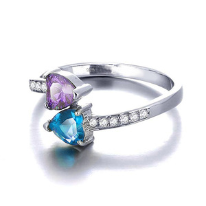 Anello da Donna a Doppio Cuore con Accenti Blu e Viola, Elegante Gioiello in Lega Regolabile, Regalo Romantico - Product Image 4