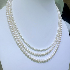 Collier de perles d'eau douce naturelles de Zhuji, 3-4-5 mm, rond, sans défaut, petit à grand, chaîne à trois rangs, argent pur, trois rangs - Product Image 3