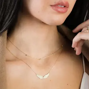 YINJU bijoux en gros plaqué or en argent Sterling 925 zircone ailes d'ange pendentif collier