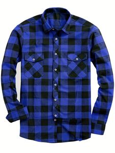 Chemises décontractées à <span class=keywords><strong>carreaux</strong></span> en flanelle de coton pour hommes, à manches longues, avec doubles poches, motif buffle <span class=keywords><strong>rouge</strong></span> <span class=keywords><strong>et</strong></span> <span class=keywords><strong>noir</strong></span>, boutonnées, vente en gros, OEM - Product Image 2