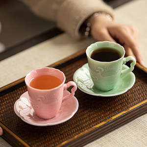 Ceramic Coffee Mug With Embossed Waves Small <b>Tea</b> Cup For Office Drinking - Product Image 3