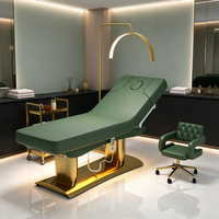 Fauteuil de soin esthétique électrique vert en gros avec trou facial réglable, table de massage SPA, base dorée, pour salon, OEM
