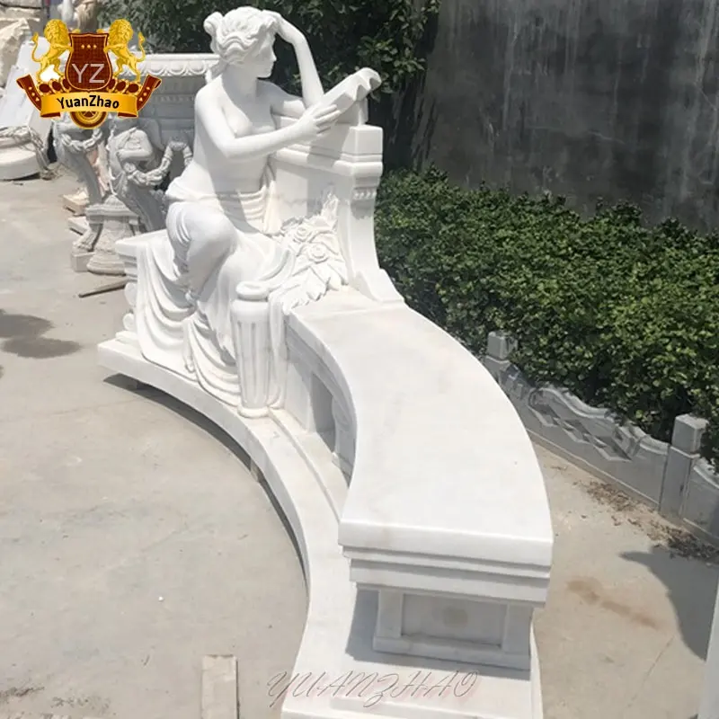 Popular Outdoor Garden Decoration Sitting Lady Statue Marble Bench European Style White Marble Statue Bench