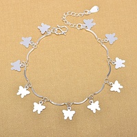 Bracelet de cheville ajustable en argent sterling 925 Vente en gros Bracelet à breloques papillon tendance pour couple Cadeaux pour amoureux Bijoux pour rhodium