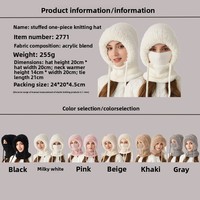 Bonnet cache-cou tricoté en mélange de laine pour femme, coupe-vent, doublé polaire, épais et chaud, grande taille