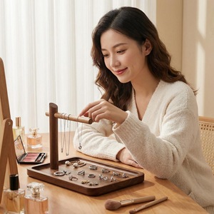 Walnut Wood Jewelry <b>Storage</b> Rack 28x20x23cm Desktop Display Tray For Necklace Ring Earring Organizer New Chinese Style - Product Image 1