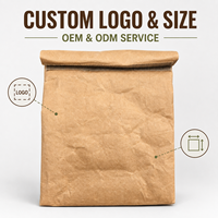 Sac à lunch isotherme en papier kraft lavable personnalisé, sac de transport alimentaire à fermeture enroulable avec doublure en aluminium, fabricant OEM ODM