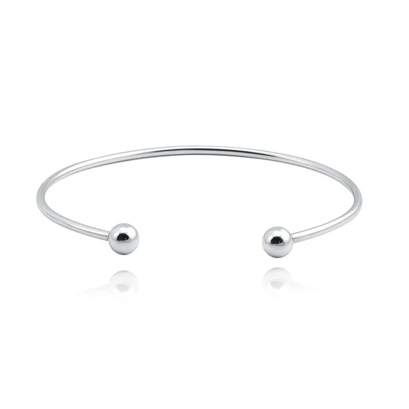 Hot sale new design C letter open stainless steel round small beads adjustable cuff bangle
