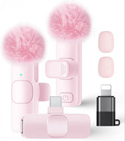 Microphone cravate sans fil K9 rose 2-en-1 rechargeable Plug & Play pour iPhone, iPad, Android et enregistrement vidéo TikTok