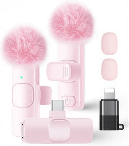 Microphone cravate sans fil K9 rose 2-en-1 rechargeable Plug & Play pour iPhone, iPad, Android et enregistrement vidéo TikTok - Product Image 2