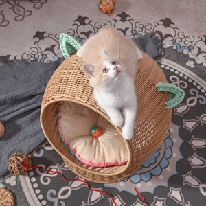 XH Luxus hand gefertigte Kunststoff Rattan Sommer kühlung Komfortable Hunde haus & Katze Form niedlich Bett möbel & Haustier korb - Product Image 2