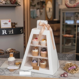 Sunshine Afternoon Tea Clear Window Corrugated Board 1 2 3 Tier Cake <b>Box</b> Cardboard Party Cake Tower Stand <b>Box</b> With Handle - Product Image 1