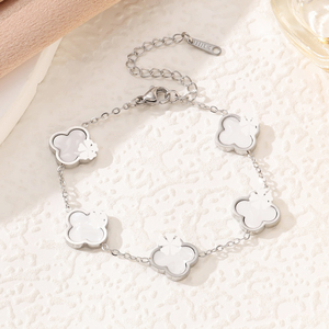 <span class=keywords><strong>Bracciale</strong></span> a Catena Quadrifoglio Portafortuna in Acciaio Inossidabile Placcato <span class=keywords><strong>Oro</strong></span> 18k con <span class=keywords><strong>Madreperla</strong></span>, Antiossidante, Ipoallergenico, da Donna - Product Image 5