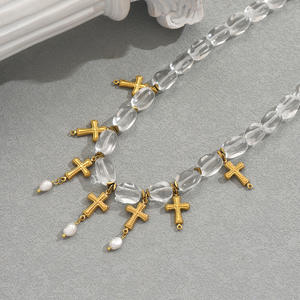 Collar con colgante de cruz de cuentas de cristal blanco para mujer, fiesta elegante, uso diario, regalo de joyería - Product Image 3