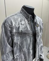 Veste en jean délavé sur mesure pour homme, style moto, vintage, effet usé, streetwear, avec broderie