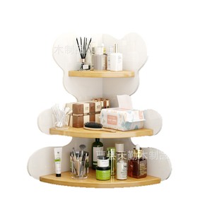 Cross-border creative wooden storage rack, bear-shaped <b>desktop</b> corner organizer, multi-layer skincare product rack - Product Image 1