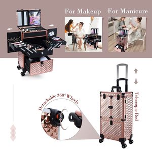 Valigetta per Trucco Oro Rosa con Specchio, Scatola Multistrato Espandibile, <span class=keywords><strong>Kit</strong></span> da Viaggio per Salone di Bellezza Professionale - Product Image 3