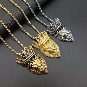 Yunnique – collier avec pendentif en forme de couronne de tête de Lion, en acier inoxydable plaqué or, bijoux pour hommes, cadeau - Product Image 1