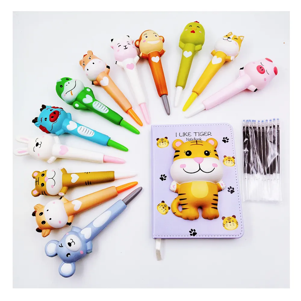 Fabriek Direct Pu Squishy Stationaire Custom Kawaii Notebook Kinderen Notebook En Pen Set Zodiac Notebook Fidget Speelgoed