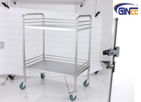 Chariot médical GINEE en acier inoxydable à 2 niveaux avec tiroir et poubelle pour clinique