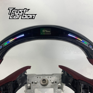 Volant personnalisé en fibre de carbone sergé avec cuir perforé rouge bordeaux et LED pour TL TLX TSX MDX YD2 YD3 2009-2019 - Product Image 3