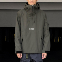 Pull-over en nylon à demi-fermeture éclair imprimé du logo OEM pour hommes, vestes coupe-vent à capuche imperméables avec poches cargo