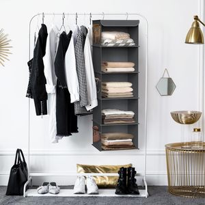 5 <b>Shelf</b> Hanging Closet Organizer Dark Gray Fabric Storage Bedroom <b>Hook</b> Type Neatening Organizer - Product Image 5