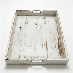 Bandeja de Servir de Madera Pulida Blanca Rústica con Asas, Bandeja Rectangular Grande Multifuncional para Otomana, Desayuno, Cama, Decoración del Hogar - Product Image 2