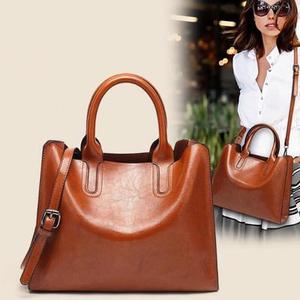 Bolso de Mano Vintage para Mujer, de Cuero PU Encerado, Bolso Tote Grande Informal - Product Image 1