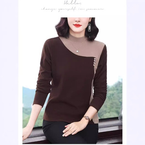 Women Ribbed German Fleece Long Sleeve <b>Top</b> Round Neck Thermal Base <b>Layer</b> Loose Fit Color Block Autumn Winter Wear - Product Image 5