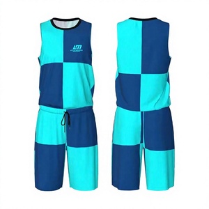 Ensemble d'uniformes de basketball Long Mission unisexe, bleu turquoise à carreaux, respirant, 100 % polyester, taille adulte, service OEM - Product Image 1