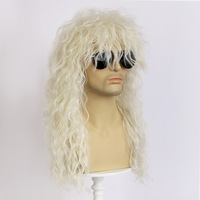 Perruque synthétique longue et bouclée, blonde argentée, pour hommes et femmes, années 70, années 80, rock, punk, disco, mulet, cosplay
