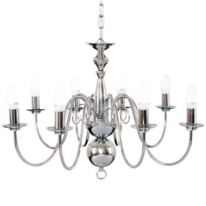 Lustre Rétro Vintage 8 Lumières en Laiton Poli, Suspension Bougie, Luminaire de Plafond avec Chaîne Dorée NS-120222 - Product Image 4