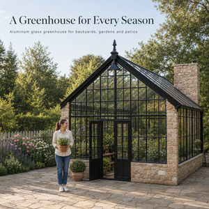 Serre en verre et aluminium, véranda, maison de jardin, <span class=keywords><strong>solarium</strong></span> avec base en pierre, taille personnalisée pour jardin, patio, aménagement paysager - Product Image 2