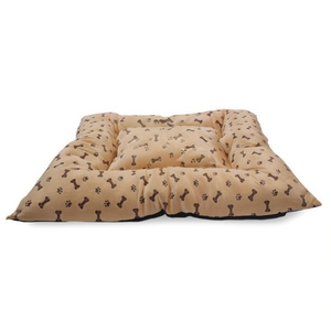 Set di Quattro Cuscini per Cani in Velluto Cristallo Beige con Motivi di Ossa e Impronte, Design Unico per Letti per Animali Domestici - Product Image 2