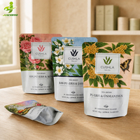 Sachet d'emballage personnalisé imprimé, vide, anti-humidité, refermable avec fermeture éclair, en feuille d'aluminium de qualité alimentaire, pour thé en vrac ou herbes, à fond plat