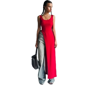 Nuovo colore solido abiti estivi lunghi da donna <span class=keywords><strong>vestito</strong></span> <span class=keywords><strong>rosso</strong></span> Sexy <span class=keywords><strong>con</strong></span> <span class=keywords><strong>spacco</strong></span> 2025 <span class=keywords><strong>vestito</strong></span> estivo Casual - Product Image 1