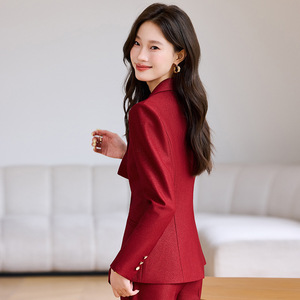 Pink Women's Suit Set Solid Color Anti-Wrinkle Polyester Work Uniform Casual Suit - Product Image 4