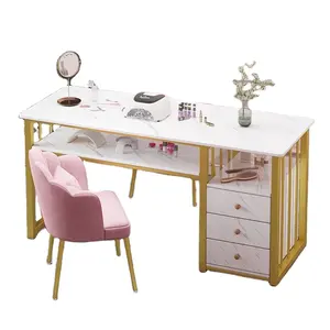 Table de manucure moderne en métal léger de luxe, table de manucure double en marbre à prix spécial