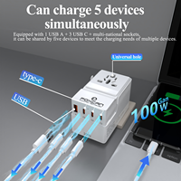 Adaptateur de voyage tout-en-un Foxcan certifié CE 100W, convertisseur de prise multi-ports pour tablette, adaptateur de voyage d'affaires à l'étranger