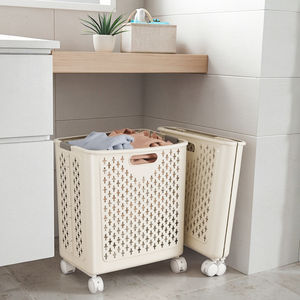 XT431-2モダンな環境に優しい折りたたみ式プラスチック製洗濯バスケットホイール付き多目的室内装飾ランドリールーム - Product Image 1