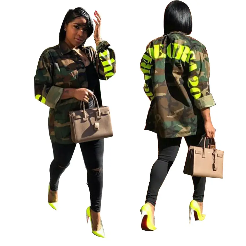 Woman Fall Clothing Camouflage Trench Coats Girls Jean Jackets Women Ladies Winter Plus Size Army Green Top Coat Shirt