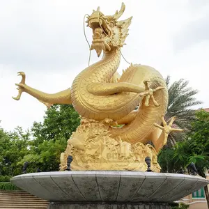 Tamaño de la vida al aire libre fuente dragón de bronce estatua decoración del hogar