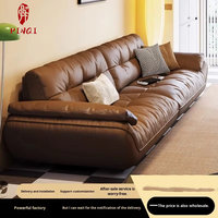 Echtleder-Sofa aus Rindsleder der oberen Schicht, leichter Luxus, schlicht, modern, Retro, geradlinig, Bootswolken-Design, Wohnzimmersofa