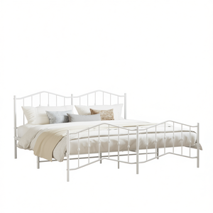 Base de Cama Doble de Acero con Recubrimiento en Polvo Blanco, Diseño Minimalista, Muebles de Dormitorio, Camas Metálicas - Product Image 1