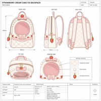 Sac à dos Ita personnalisé, motif gâteau à la crème fraise mignon, matelassé texture crème, clouté de perles, nœud rose, fenêtre transparente ronde, style Kawaii