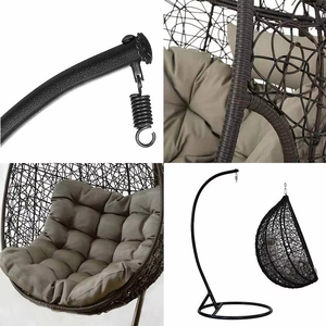 Chaise cocoon confortable supérieure-<span class=keywords><strong>Rotin</strong></span> circulaire/ovale fabriqué à la main + cadre en fer, intégration d'oreiller d'accoudoir respirant - Product Image 3