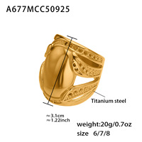 18K PVD Vergoldeter Edelstahl Ovaler Hohlring mit Gravur, Breiter, Anlaufgeschützter Statement-Ring für Damen, Vintage-Schmuckgeschenk