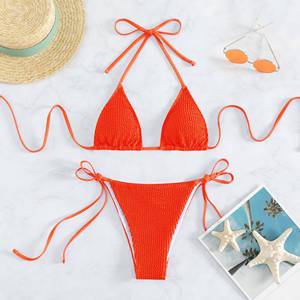 Mujeres Sexy traje de baño Seersucker Bikini brasileño String Tie breve Bikini conjunto femenino traje de baño natación traje de baño ropa de playa - Product Image 2
